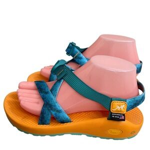 Chaco Women's Z/Cloud little bird  Sandals Size 8 Orange Blue Straps